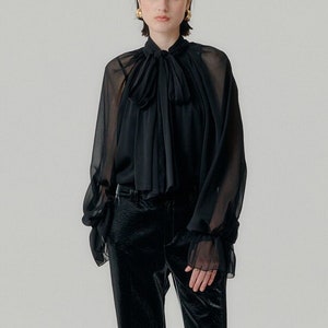 Victorian Blouse, Chiffon Blouse, Designer Shirt, Turtleneck Blouse, Womens Clothing, Formal Top, Fashion Gift