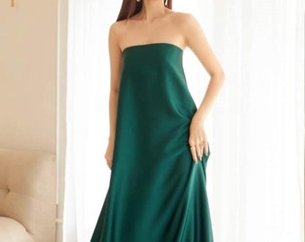 Off the Shoulder Silk Dress - Sleeves Silk Dress - Maxi Silk Dress - Tube Oversize Dress