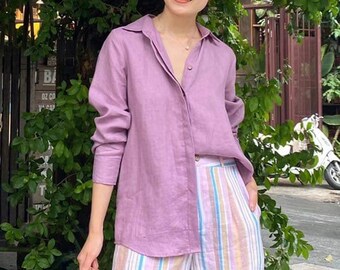 Oversized Linen Shirt - Long Sleeve Loose Linen Shirt - Oversize Linen Blouse - Women Linen Clothing