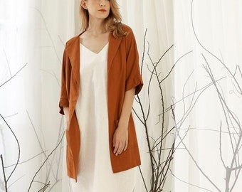 Loose Linen Jacket in Brown - Single Layer Linen Cardigan - Available in 30 Colors