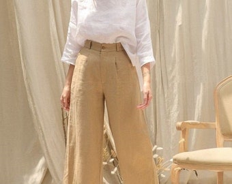 Leinen Palazzo Hose - Weites Bein Hose - Leinen 2er Set