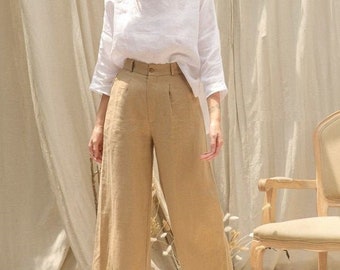 Linen Palazzo Pants - Wide Leg Linen Pants - Linen Set of Two