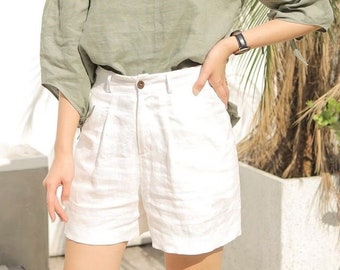 Casual Linen Shorts in White - Linen Set of Two