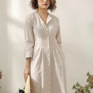 Linen Shirt Dress Fitted Linen Dress With Notched Label Linen Midi ...