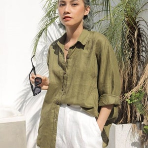 Oversize Linen Shirt - Long Sleeve Loose Linen Shirt