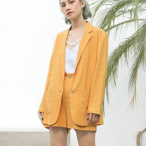 Female Office Uniform 2 Piece Set Women 2 Piece Suit - Linen Jacket - Linen Blazer - Linen Shorts