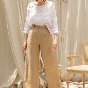 Linen Palazzo Pants - Wide Leg Linen Pants - Linen Set of Two