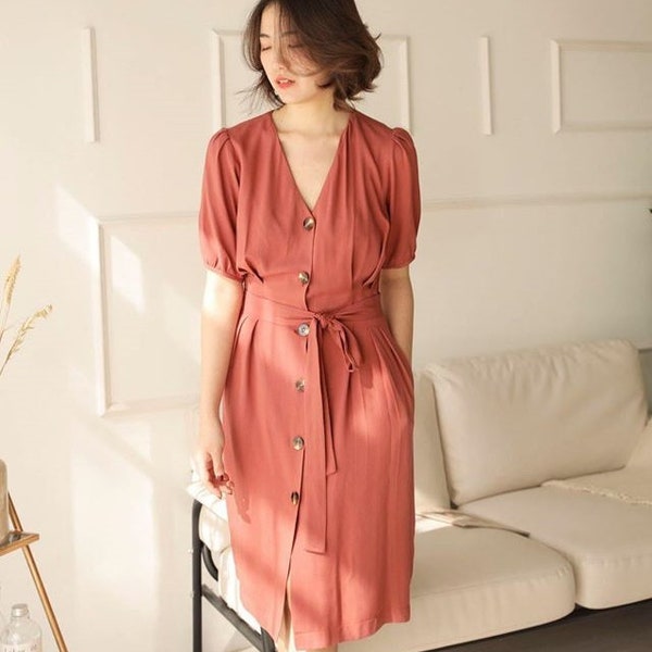 Summer Linen Dress in Burnt Orange - Available in 25 Colors