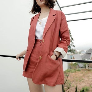 Tailored Linen Women Suit - Linen Blazer - Linen Jacket - Double layer Blazer - Work Business Casual Office Long Sleeve Jacket