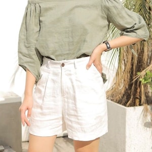 Casual Linen Shorts in White - Linen Set of Two