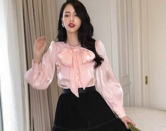 Long Sleeve Loose Organza Shirt - Crew Neck Organza Top - Summer Organza Blouse - Office Blouse for Women - Button Up Shirt Women