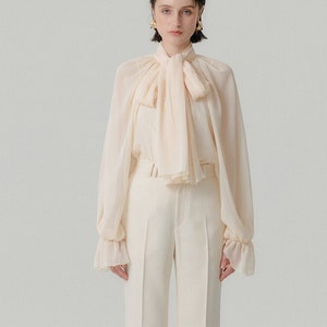 Victorian Blouse, Ivory Ruffle Blouse, Formal Frilly Shirt, High Neck Blouse, Chiffon Blouse, Women&#39;s Clothing, Designer Fashion