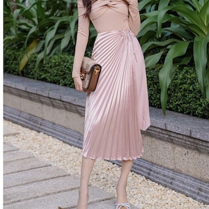 Asymmetrical Silk Skirt -  Pleated Silk Skirt - Beautiful Silk Midi Skirt