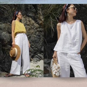 Straight Leg Linen Pants - Soft Casual Loose Large Trousers - Oversized Wide Leg Pant - Customized Plus Size Pants Linen - Linen Set