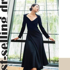 Cowl Neck Wedding Guest Midi Silk Dress with Long Sleevesless