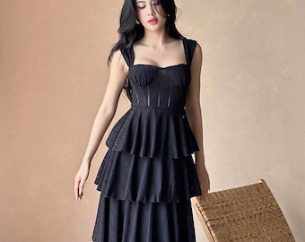 black tiered bridesmaid dress KissProm main image 1