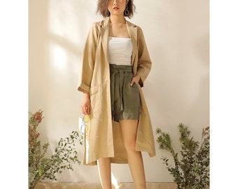 Casual Linen Jacket - Women Coat for Fall - Linen Duster Coat in Beige