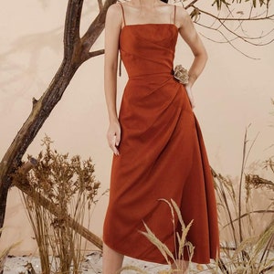 Draped Waist Silk Dress - Wedding Guest Midi Dress -  Sleeveless Silk Dress - Feminine Silk Long Dress - Beautiful Silk Midi Dress