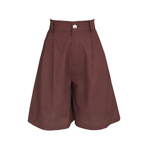 Wide Leg Bermuda Linen Short in Brown - Linen Short for Women - Summer Linen Shorts