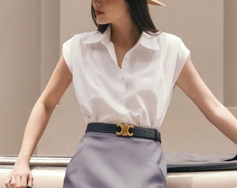 Button Up Silk Blouse with Collared | Women's silk blouses, Blouse, Silk Top outfit | Office Silk Set