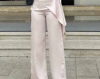 パンツ 80s GIORGIO ARMANI Silk Summer Slacks Vintage 80s GIORGIO ARMANI Crisp White Silk Relaxed Tie Waist