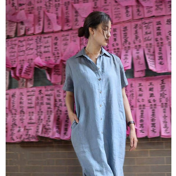 Short Sleeve Linen Etsy