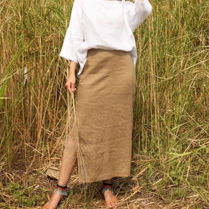 Pencil Linen Skirt with Side Slit