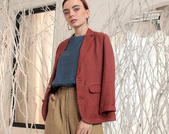 Linen 2 Piece Women Suit - Linen Blazer - Linen Suit Jacket - Single Breasted Linen Shirt - Linen Set - Linen Women Suit & Linen Skirt