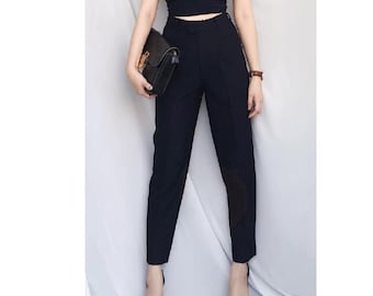 High Waisted Silk Pants in Black - Straight Leg Silk Pants - Linen Capris for Women - Women Silk Clothing