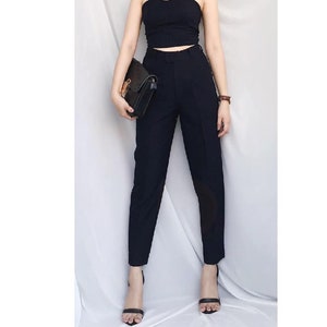 High Waisted Silk Pants in Black - Straight Leg Silk Pants - Linen Capris for Women - Women Silk Clothing