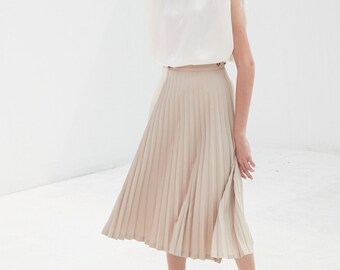 Circle Midi Silk Skirt -  A line Pleated Silk Skirt - Beautiful Silk Midi Skirt - Basic Office Silk Skirt