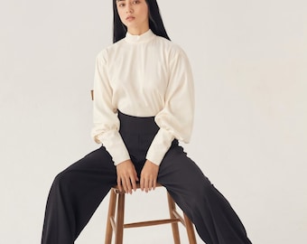 Bishop Sleeves Shirt with Tie Neck | Womens silk blouses, Blouse, Silk shirt outfit