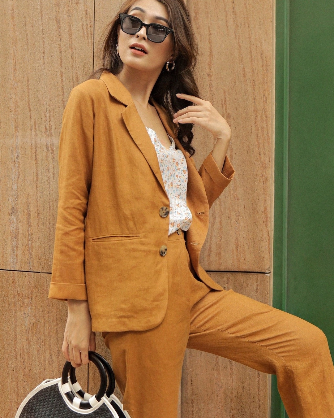 Linen Suit Set and Camisole Dress Two-Piece