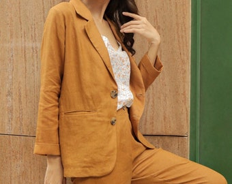 Linen 2 Piece Women Suit - Linen Blazer - Linen Suit Jacket - Single Breasted Linen Shirt - Linen Set - Linen Women Suit & Linen Pants