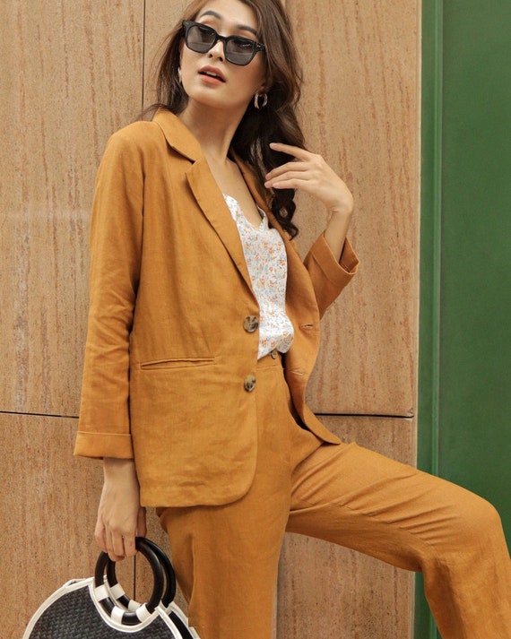 Linen Piece Women Linen Blazer Suit Jacket - Etsy Denmark