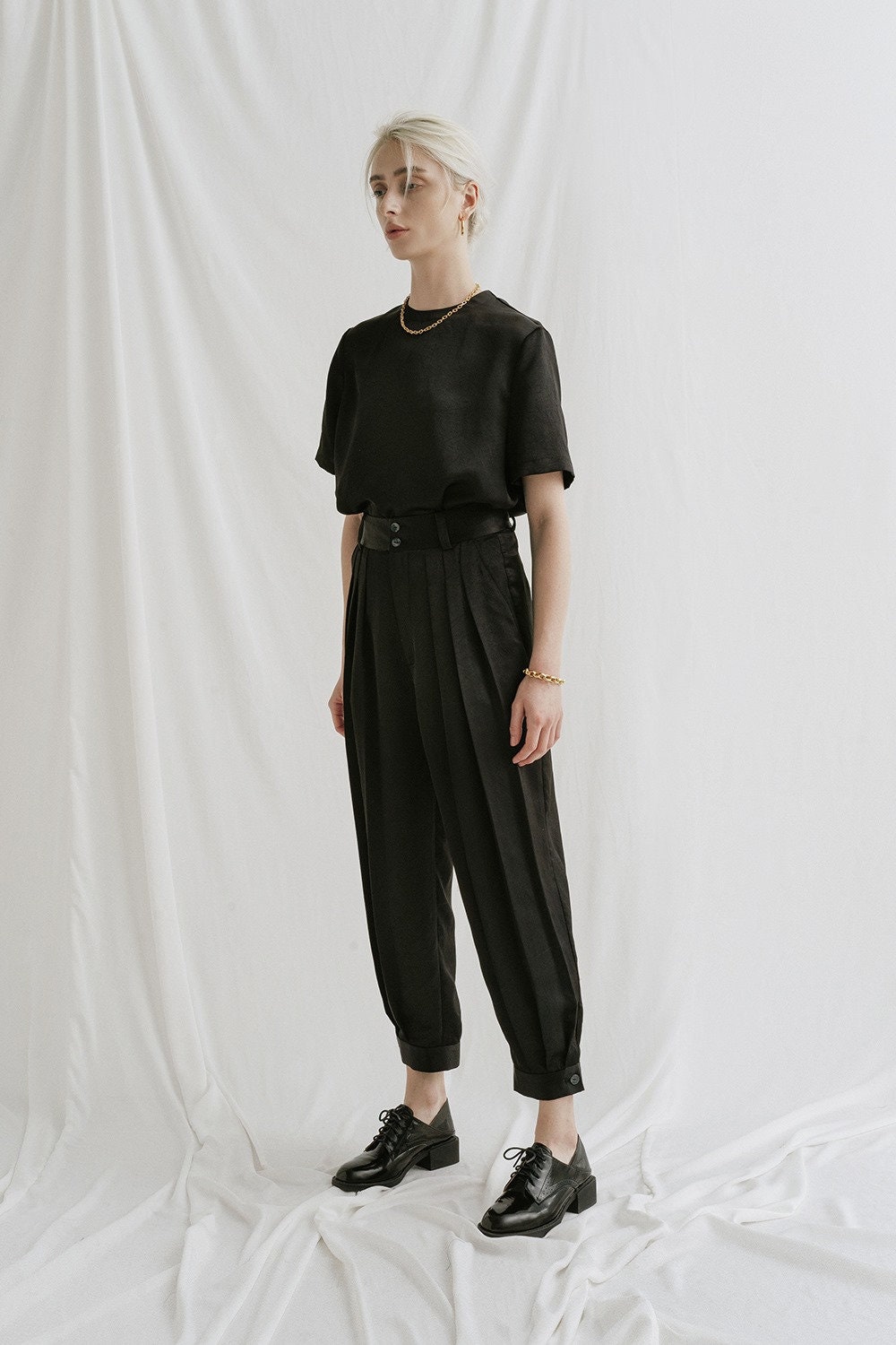 Black Pleated Pants With Pockets High Waist Pants With Cuff - Etsy