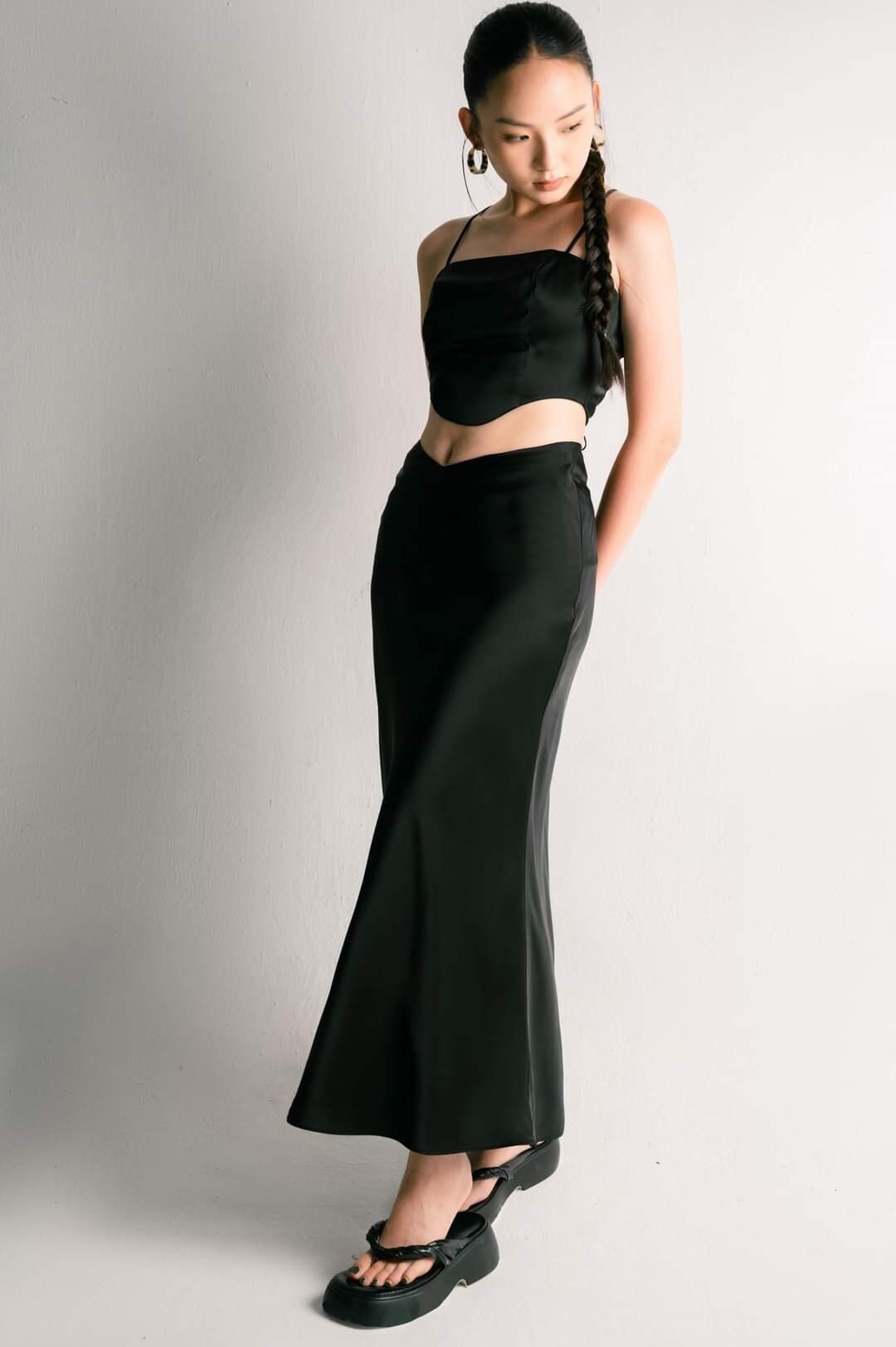 Simple Silk Maxi Skirt in Black - Set Skirt + Crop Top - Etsy