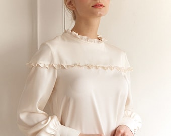 Victorian Blouse - Casual Silk Top - Vintage Office Silk blouse 