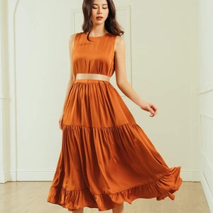 Sleeveless Silk Dress - Pleated Silk Long Dress - Wedding Guest Midi Dress - Crew Neck Silk Dress - Beautiful Silk Midi Dress