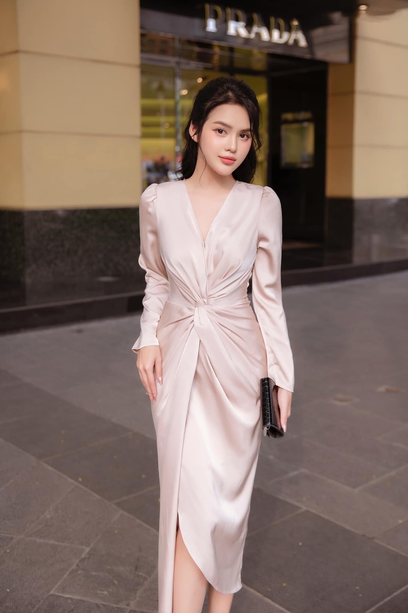 slim fit dress slacks Anecdote U-Neckline Knee Length Dress Hot Pink