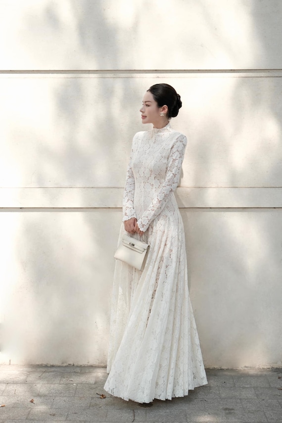 long lace dress Mother of the Bride Style #27870 or formal events Long Sleeve Crystal Lace Maxi