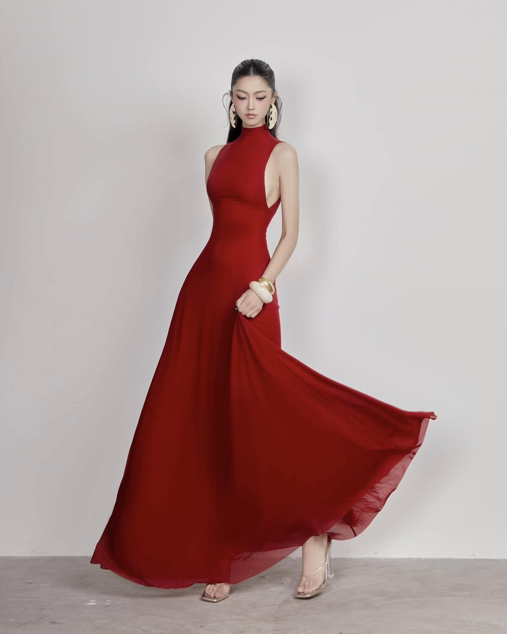 white christmas dresses High Neck Hot Pink Ruffle Chiffon Long Prom Dress with 3D Flower –  FancyVestido main image 1