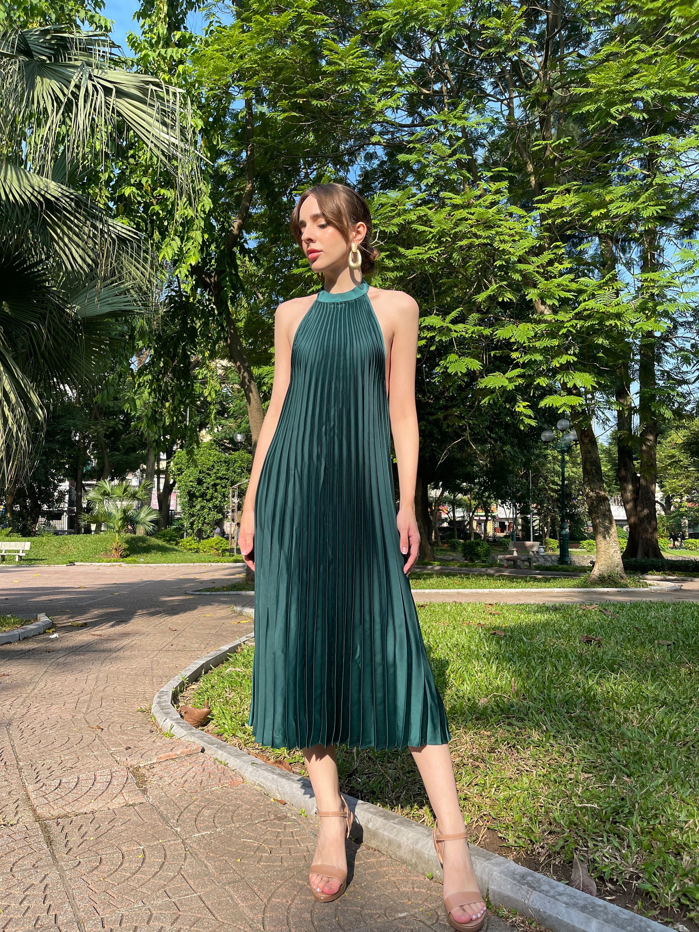 pleated wedding guest dress Lyricah Tiered Tie Back Maxi Dress main image 1