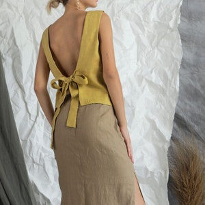 Oversized Linen Top - Tie Back Top - Sleeveless Loose Linen Top - Open Back / Low Back Linen Top