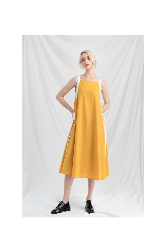 knee length dresses for ladies Tiger Burning Bright Linen Midi Dress S main image 0