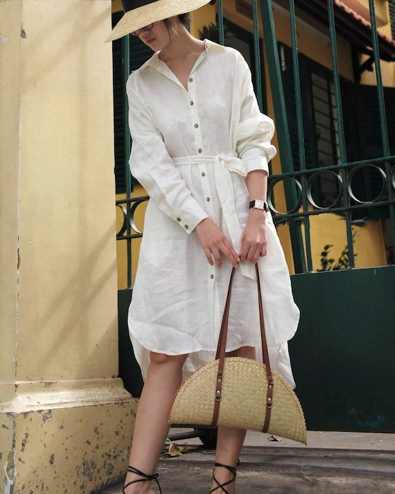 shift dress linen White Linen Shift Dress main image 0