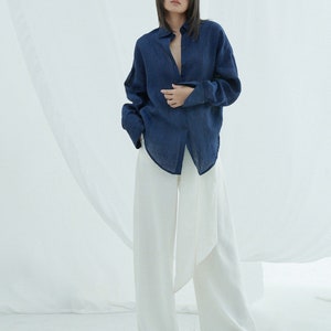 Plus Size Linen Shirt for Women - Long Bishop Sleeve Loose Linen Blouse ...