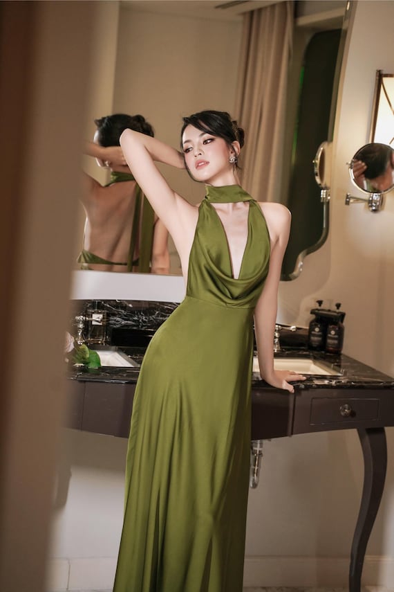 chinese dress ladies Chiffon Plunging Cowl Neck Maxi Dress main image 0