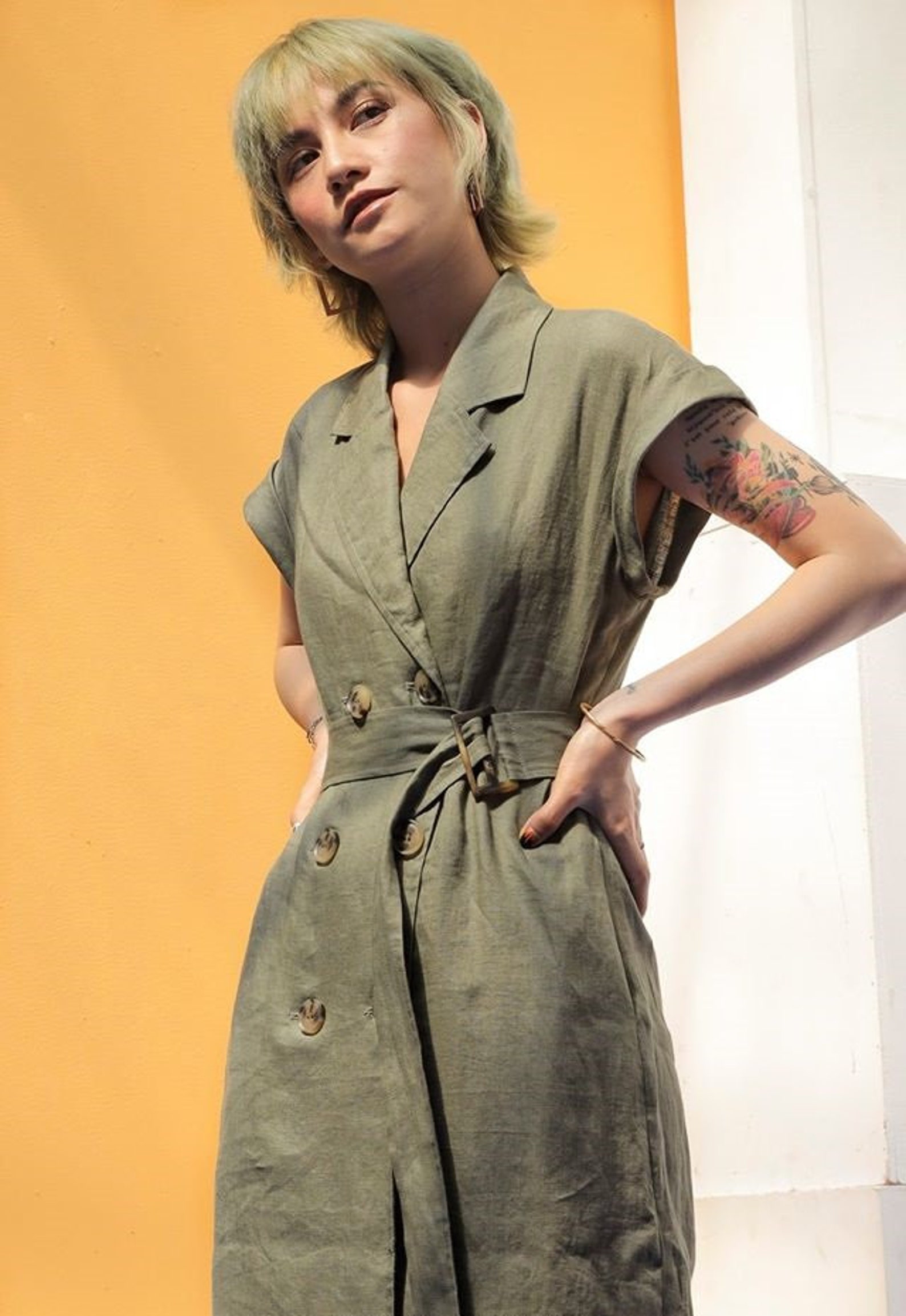 Manteau de lin femme avec poches Vêtements dextérieur en ...