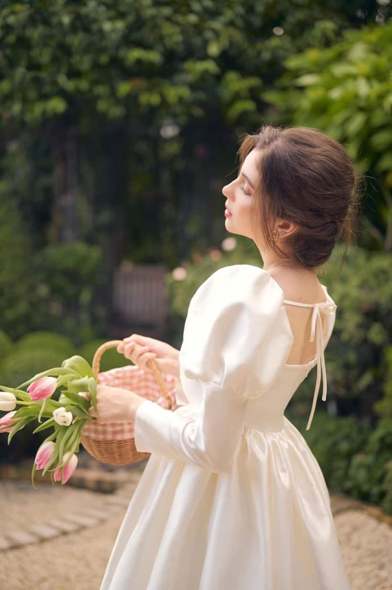 Long Puff Sleeves Bubble Mini Dress With Square Neckline